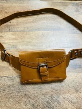 Sprouse and Sparrow Cognac Leather Belt Bag with Buckle Detail